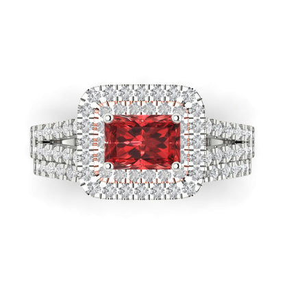 3.05 cttw Emerald Cut Natural Garnet Bridal Set - Solid White/Rose Gold Engagement Ring & Wedding Band