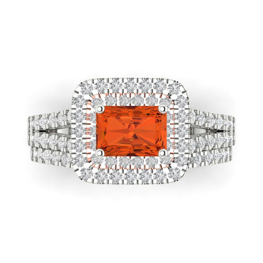 3.05 cttw Emerald Cut Simulated Red Diamond Bridal Set - Solid White/Rose Gold Engagement Ring & Wedding Band
