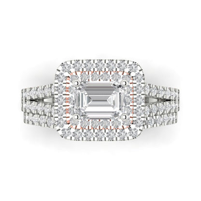 3.05 cttw Emerald Cut Moissanite Bridal Set - Solid White/Rose Gold Engagement Ring & Wedding Band