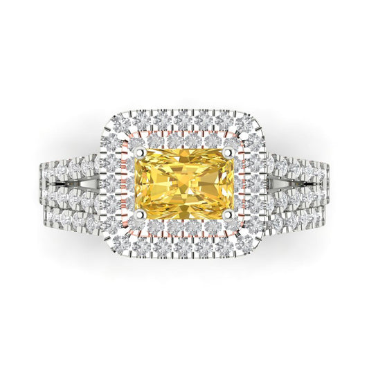 3.05 cttw Emerald Cut Natural Citrine Bridal Set - Solid White/Rose Gold Engagement Ring & Wedding Band