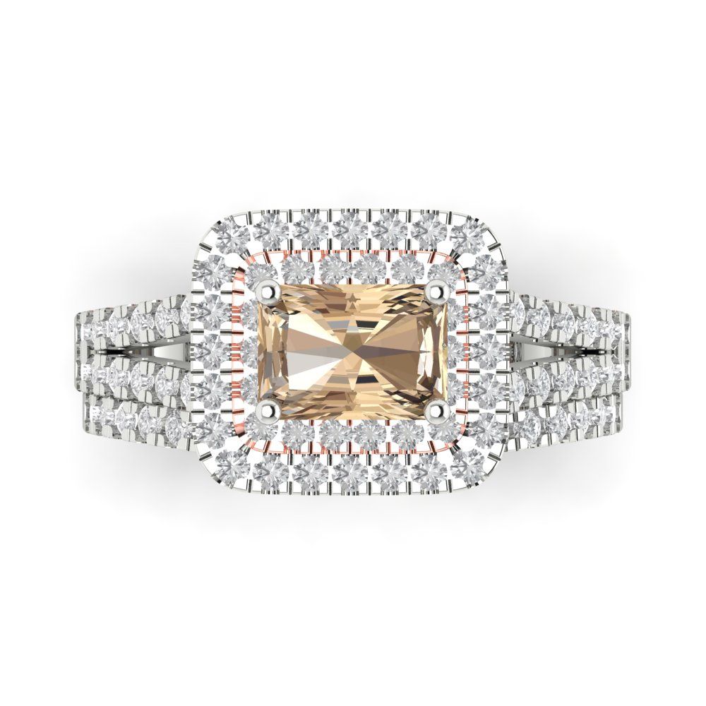 3.05 cttw Emerald Cut Yellow Moissanite Bridal Set - Solid White/Rose Gold Engagement Ring & Wedding Band