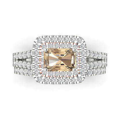 3.05 cttw Emerald Cut Yellow Moissanite Bridal Set - Solid White/Rose Gold Engagement Ring & Wedding Band