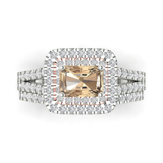 3.05 cttw Emerald Cut Yellow Moissanite Bridal Set - Solid White/Rose Gold Engagement Ring & Wedding Band