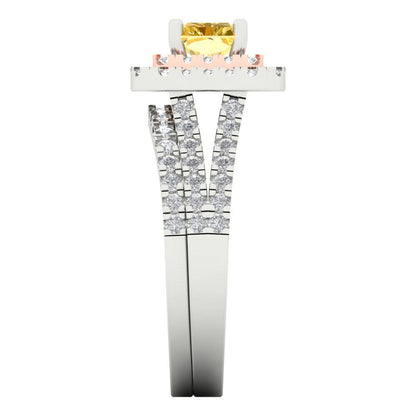 3.05 cttw Emerald Cut Natural Citrine Bridal Set - Solid White/Rose Gold Engagement Ring & Wedding Band