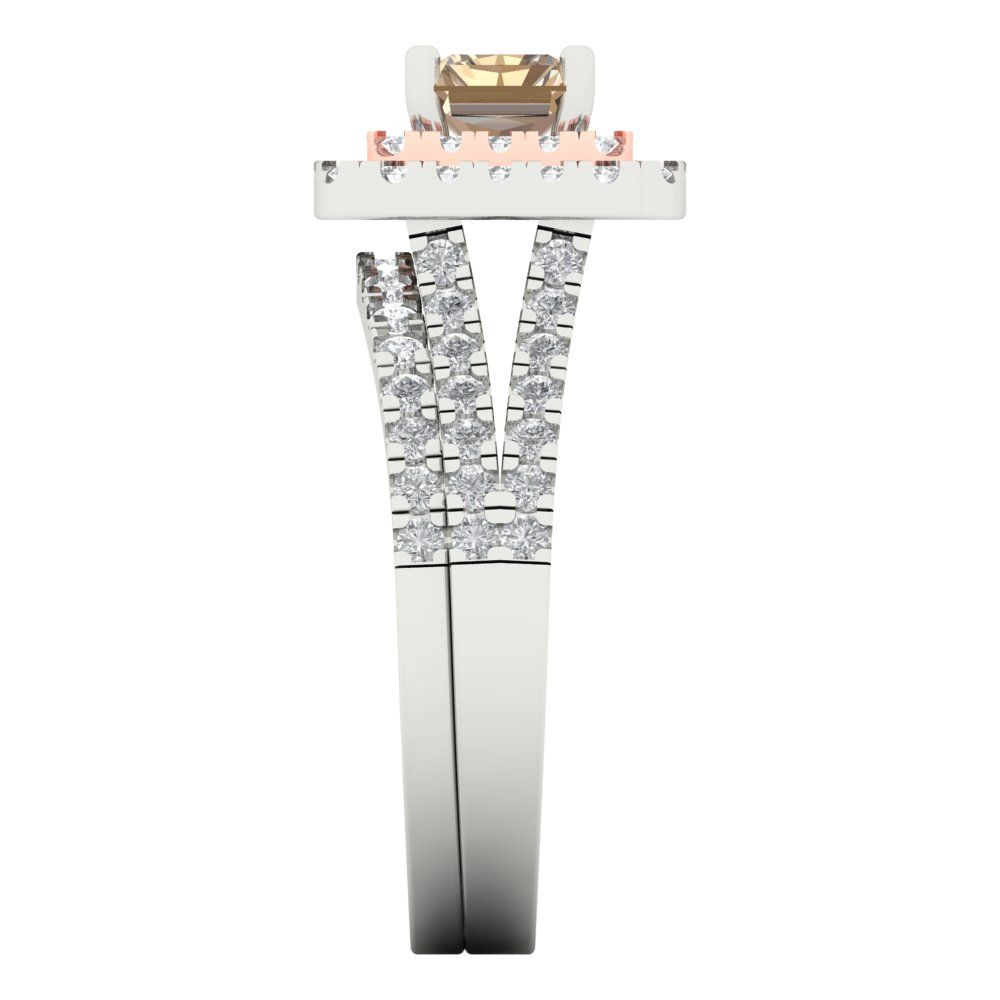3.05 cttw Emerald Cut Yellow Moissanite Bridal Set - Solid White/Rose Gold Engagement Ring & Wedding Band