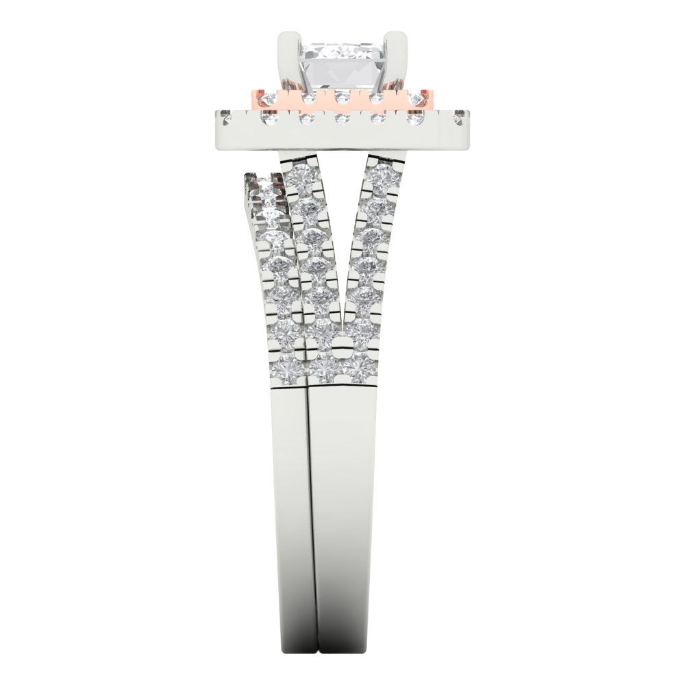 3.05 cttw Emerald Cut White Sapphire Bridal Set - Solid White/Rose Gold Engagement Ring & Wedding Band