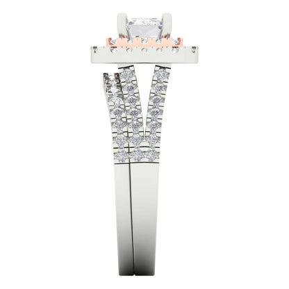 3.05 cttw Emerald Cut Moissanite Bridal Set - Solid White/Rose Gold Engagement Ring & Wedding Band