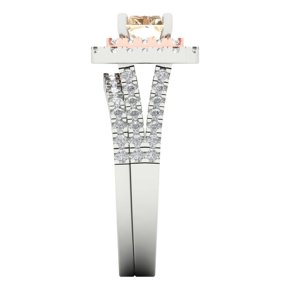 3.05 cttw Emerald Cut Natural Morganite Bridal Set - Solid White/Rose Gold Engagement Ring & Wedding Band