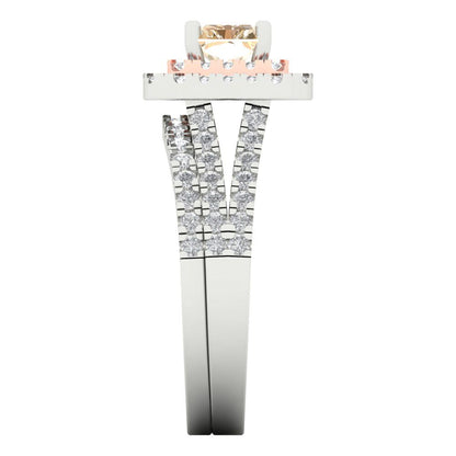 3.05 cttw Emerald Cut Natural Morganite Bridal Set - Solid White/Rose Gold Engagement Ring & Wedding Band