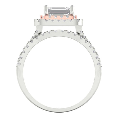 3.05 cttw Emerald Cut Moissanite Bridal Set - Solid White/Rose Gold Engagement Ring & Wedding Band