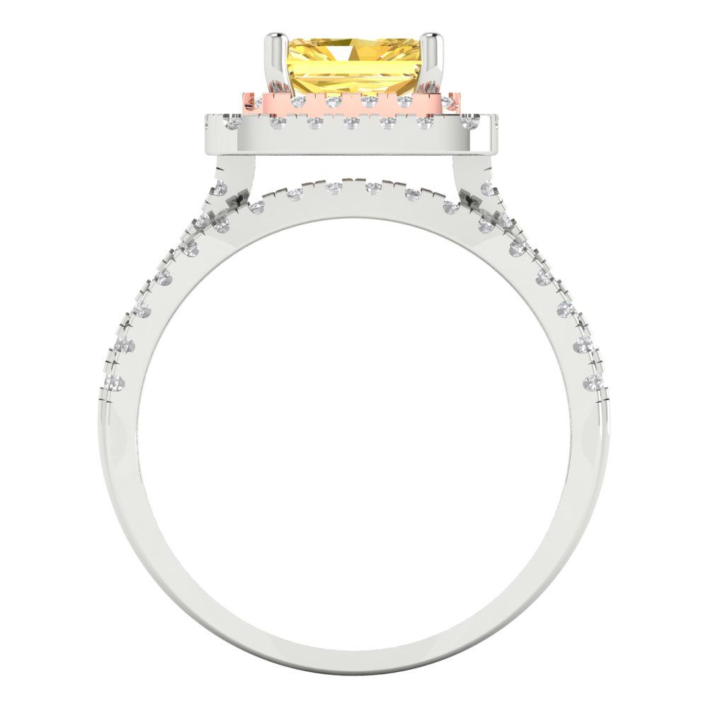 3.05 cttw Emerald Cut Simulated Yellow Diamond Bridal Set - Solid White/Rose Gold Engagement Ring & Wedding Band