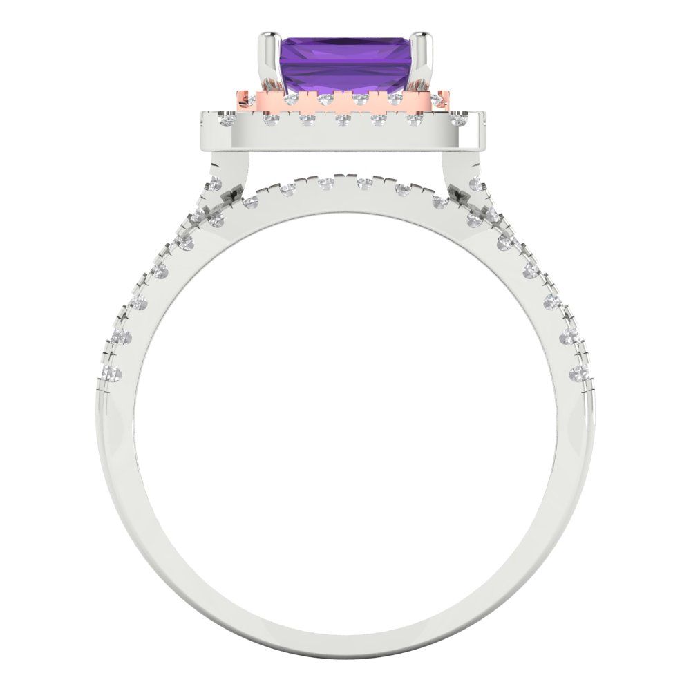 3.05 cttw Emerald Cut Natural Amethyst Bridal Set - Solid White/Rose Gold Engagement Ring & Wedding Band