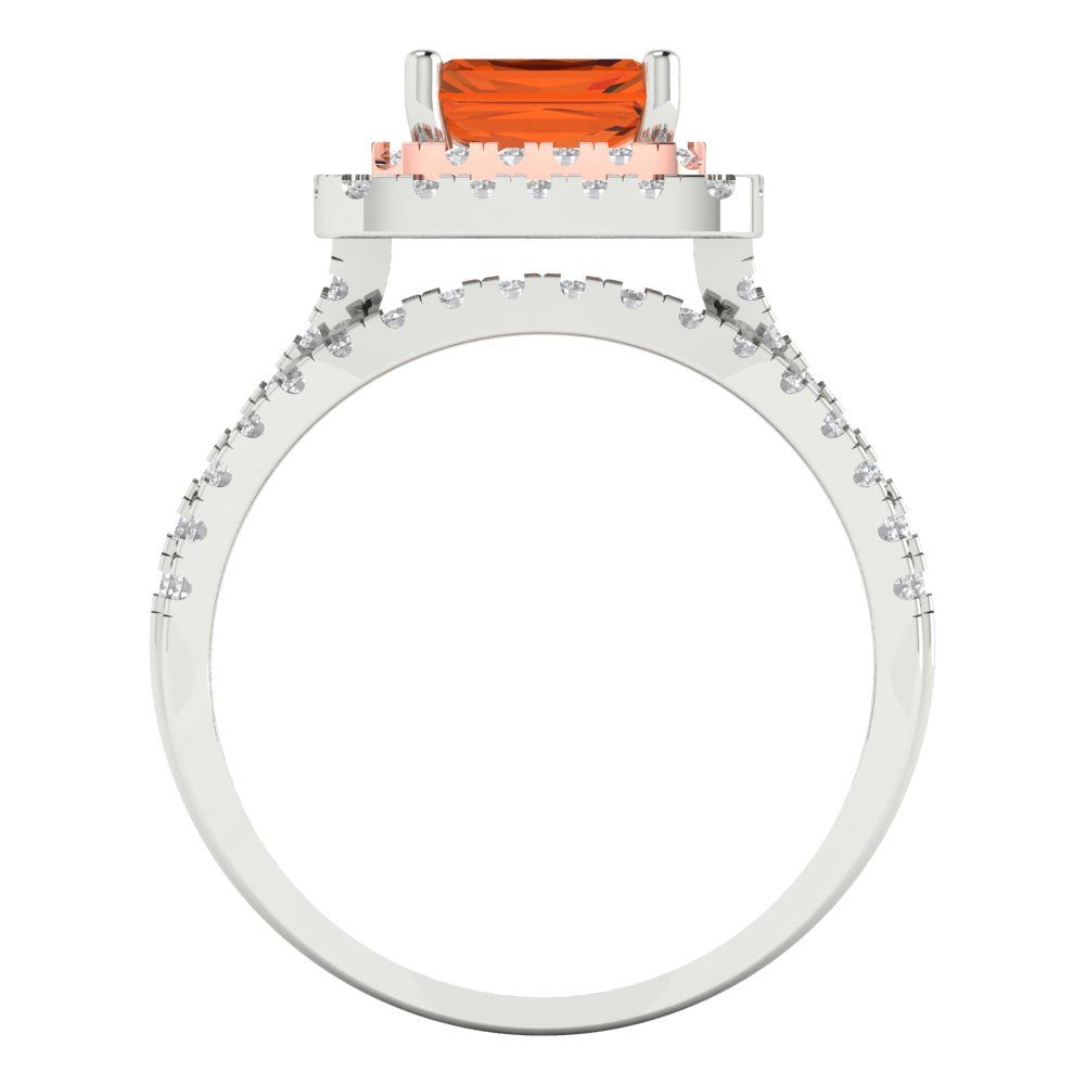 3.05 cttw Emerald Cut Simulated Pink Tourmaline Bridal Set - Solid White/Rose Gold Engagement Ring & Wedding Band