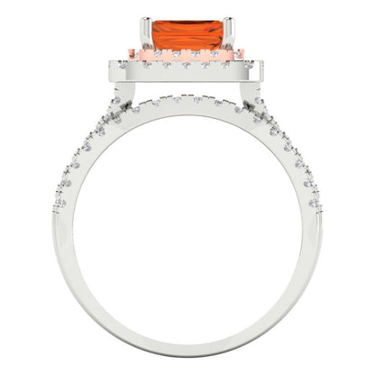 3.05 cttw Emerald Cut Simulated Pink Tourmaline Bridal Set - Solid White/Rose Gold Engagement Ring & Wedding Band