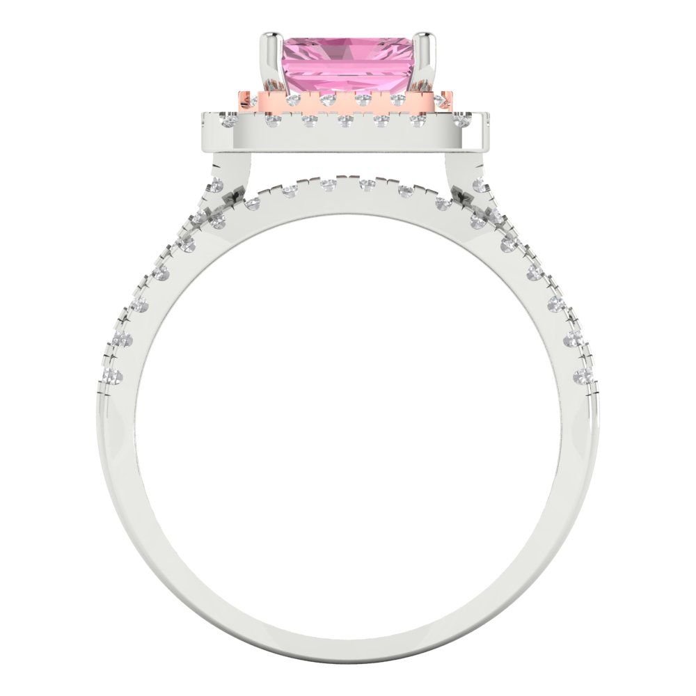 3.05 cttw Emerald Cut Simulated Pink Diamond Bridal Set - Solid White/Rose Gold Engagement Ring & Wedding Band