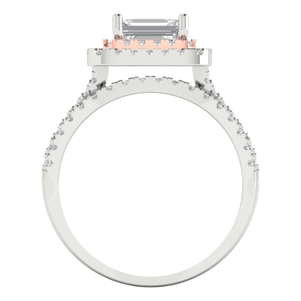 3.05 cttw Emerald Cut White Sapphire Bridal Set - Solid White/Rose Gold Engagement Ring & Wedding Band