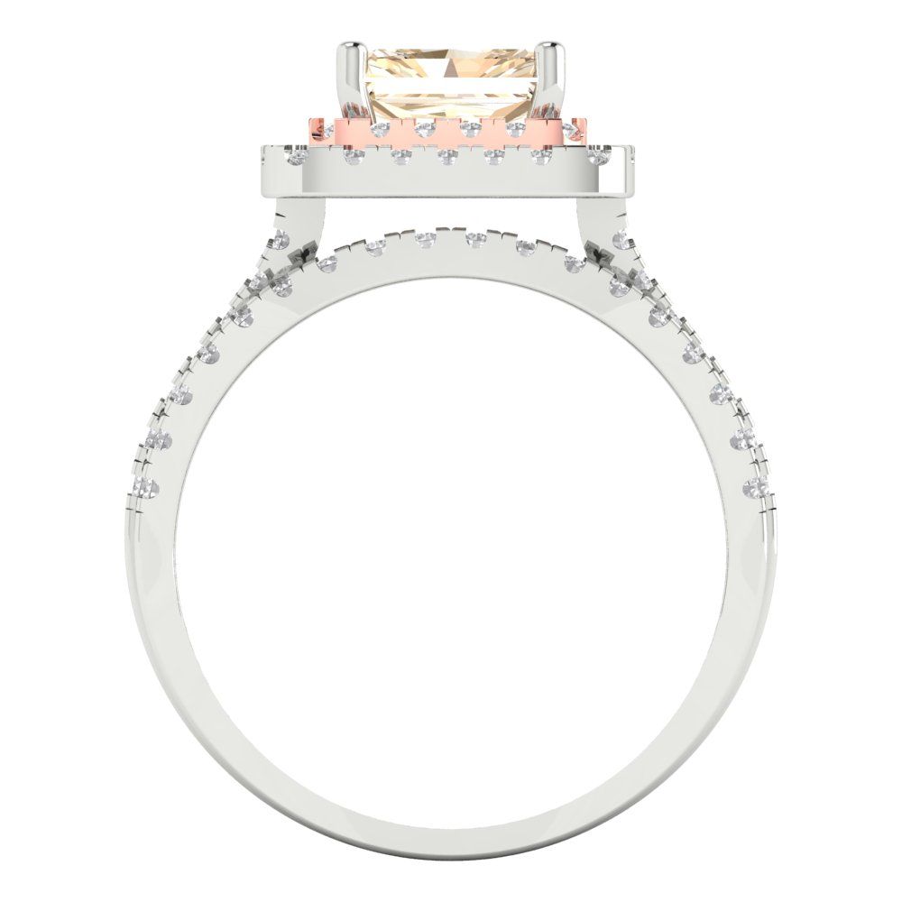 3.05 cttw Emerald Cut Natural Morganite Bridal Set - Solid White/Rose Gold Engagement Ring & Wedding Band