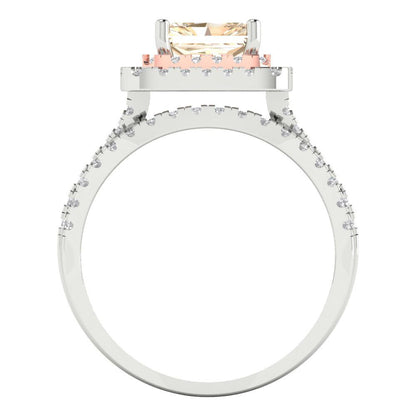 3.05 cttw Emerald Cut Natural Morganite Bridal Set - Solid White/Rose Gold Engagement Ring & Wedding Band