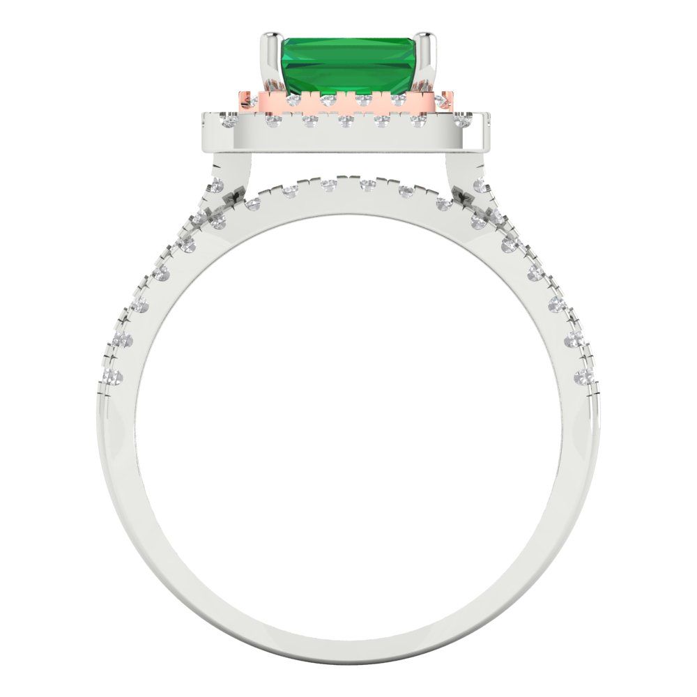 3.05 cttw Emerald Cut Simulated Emerald Bridal Set - Solid White/Rose Gold Engagement Ring & Wedding Band