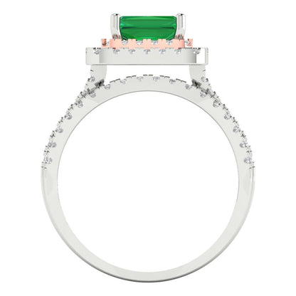 3.05 cttw Emerald Cut Simulated Emerald Bridal Set - Solid White/Rose Gold Engagement Ring & Wedding Band