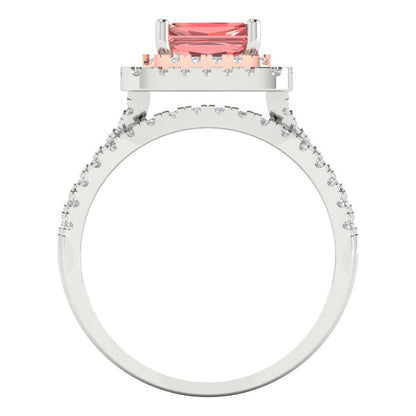 3.05 cttw Emerald Cut Natural Garnet Bridal Set - Solid White/Rose Gold Engagement Ring & Wedding Band