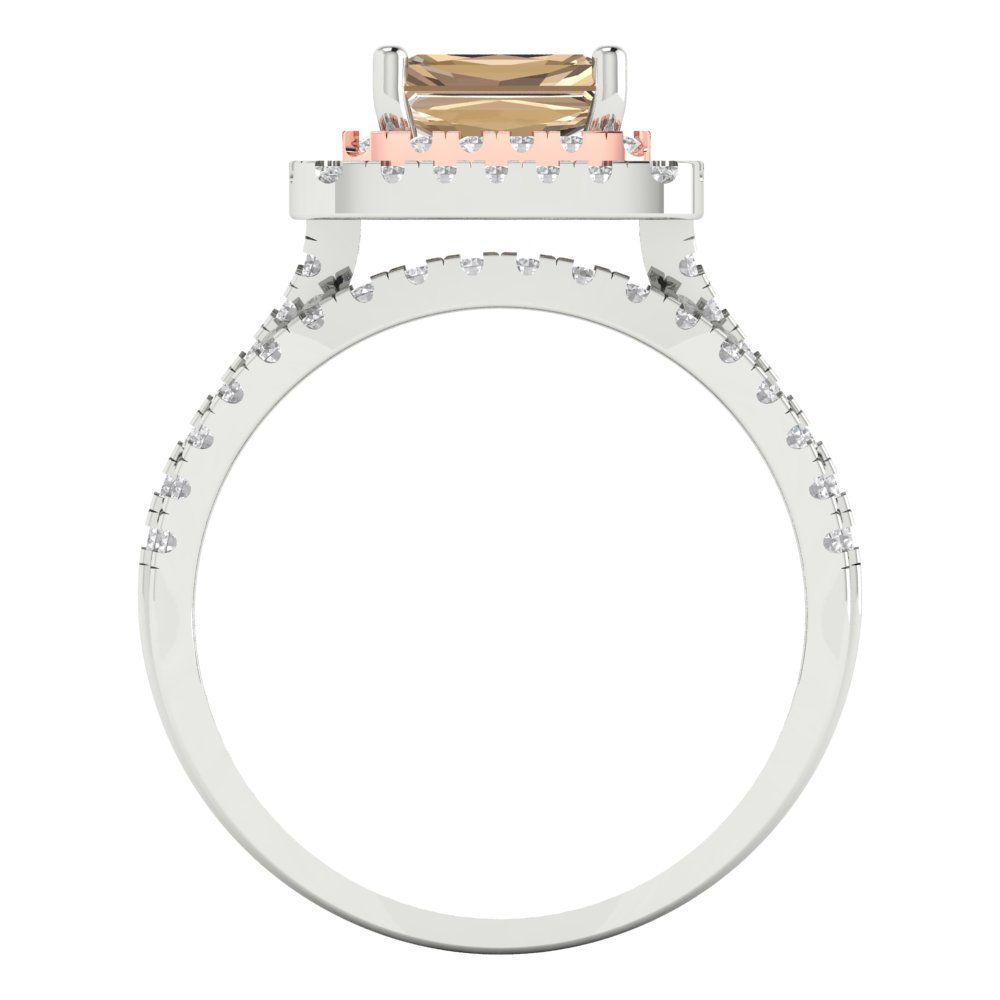 3.05 cttw Emerald Cut Yellow Moissanite Bridal Set - Solid White/Rose Gold Engagement Ring & Wedding Band