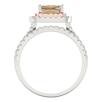 3.05 cttw Emerald Cut Yellow Moissanite Bridal Set - Solid White/Rose Gold Engagement Ring & Wedding Band