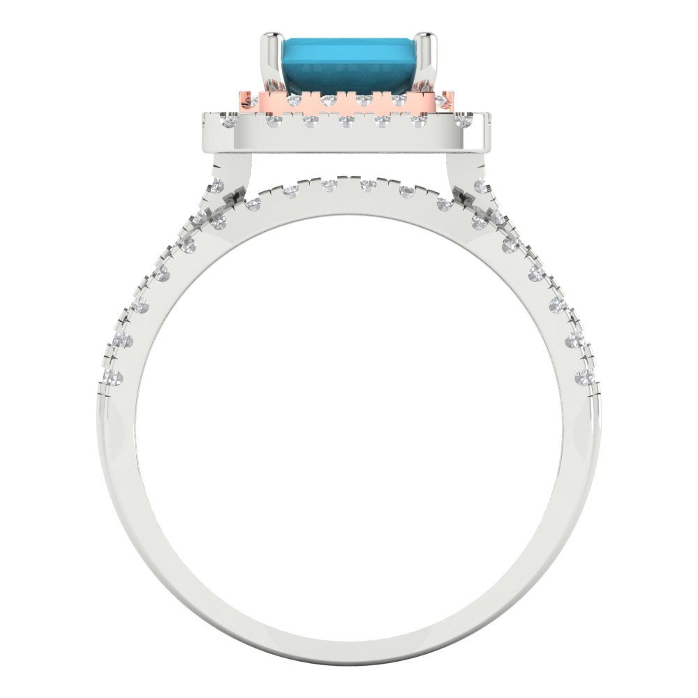 3.05 cttw Emerald Cut Simulated Turquoise Bridal Set - Solid White/Rose Gold Engagement Ring & Wedding Band