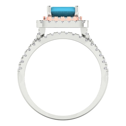 3.05 cttw Emerald Cut Simulated Turquoise Bridal Set - Solid White/Rose Gold Engagement Ring & Wedding Band