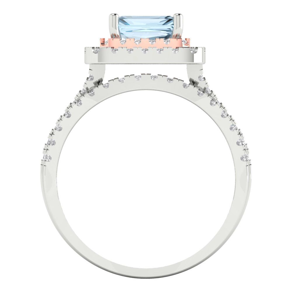 3.05 cttw Emerald Cut Simulated Blue Diamond Bridal Set - Solid White/Rose Gold Engagement Ring & Wedding Band