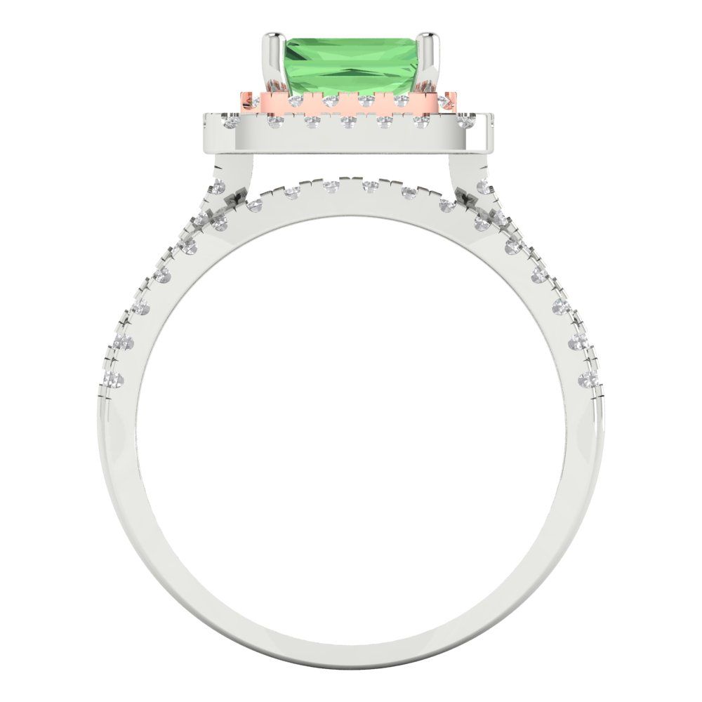 3.05 cttw Emerald Cut Simulated Green Diamond Bridal Set - Solid White/Rose Gold Engagement Ring & Wedding Band
