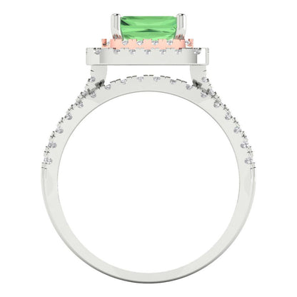 3.05 cttw Emerald Cut Simulated Green Diamond Bridal Set - Solid White/Rose Gold Engagement Ring & Wedding Band