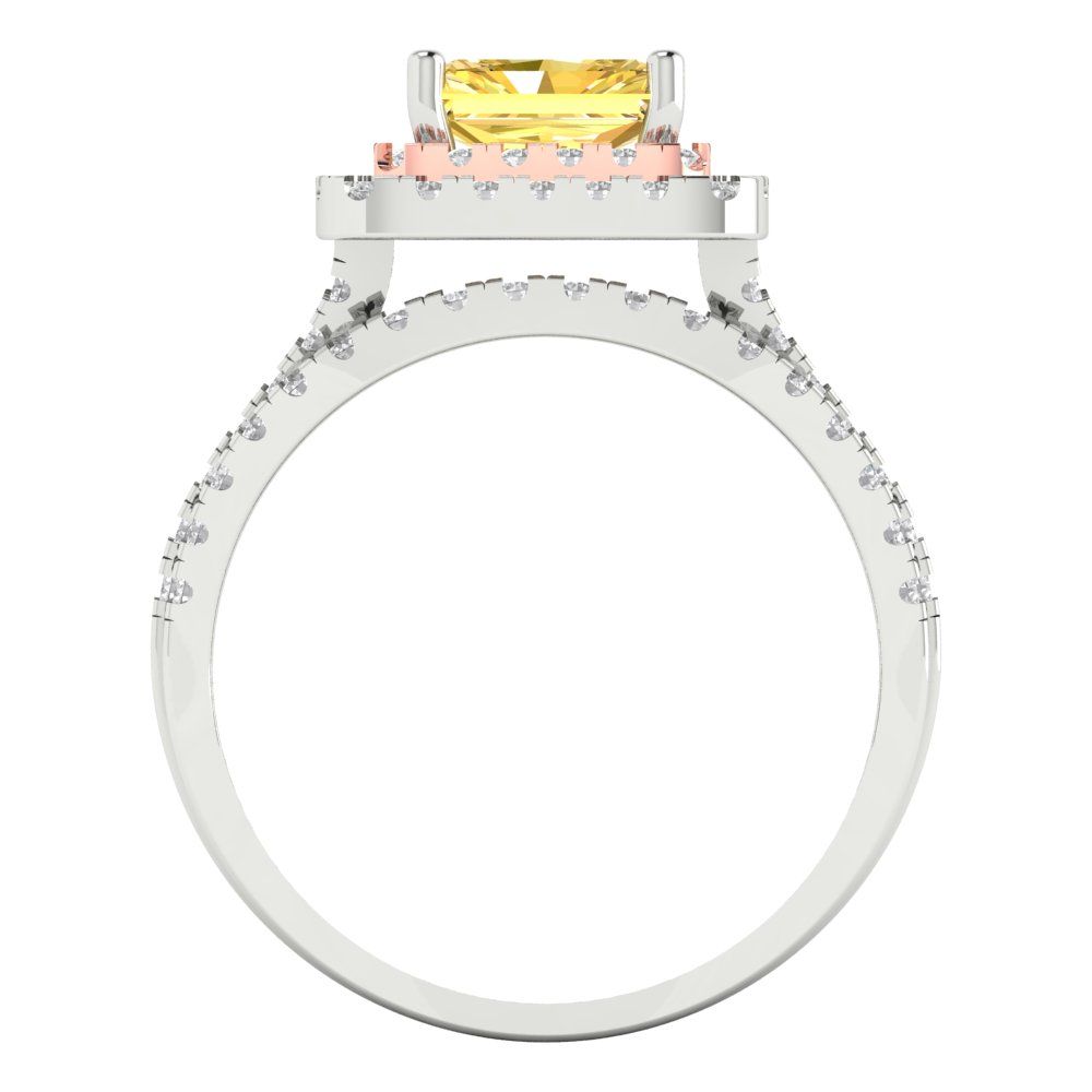 3.05 cttw Emerald Cut Natural Citrine Bridal Set - Solid White/Rose Gold Engagement Ring & Wedding Band
