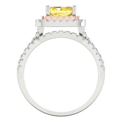 3.05 cttw Emerald Cut Natural Citrine Bridal Set - Solid White/Rose Gold Engagement Ring & Wedding Band