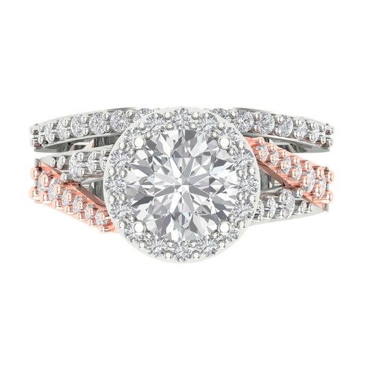 2.32 cttw Round Cut Moissanite Bridal Set - Solid White/Rose Gold Engagement Ring & Wedding Band