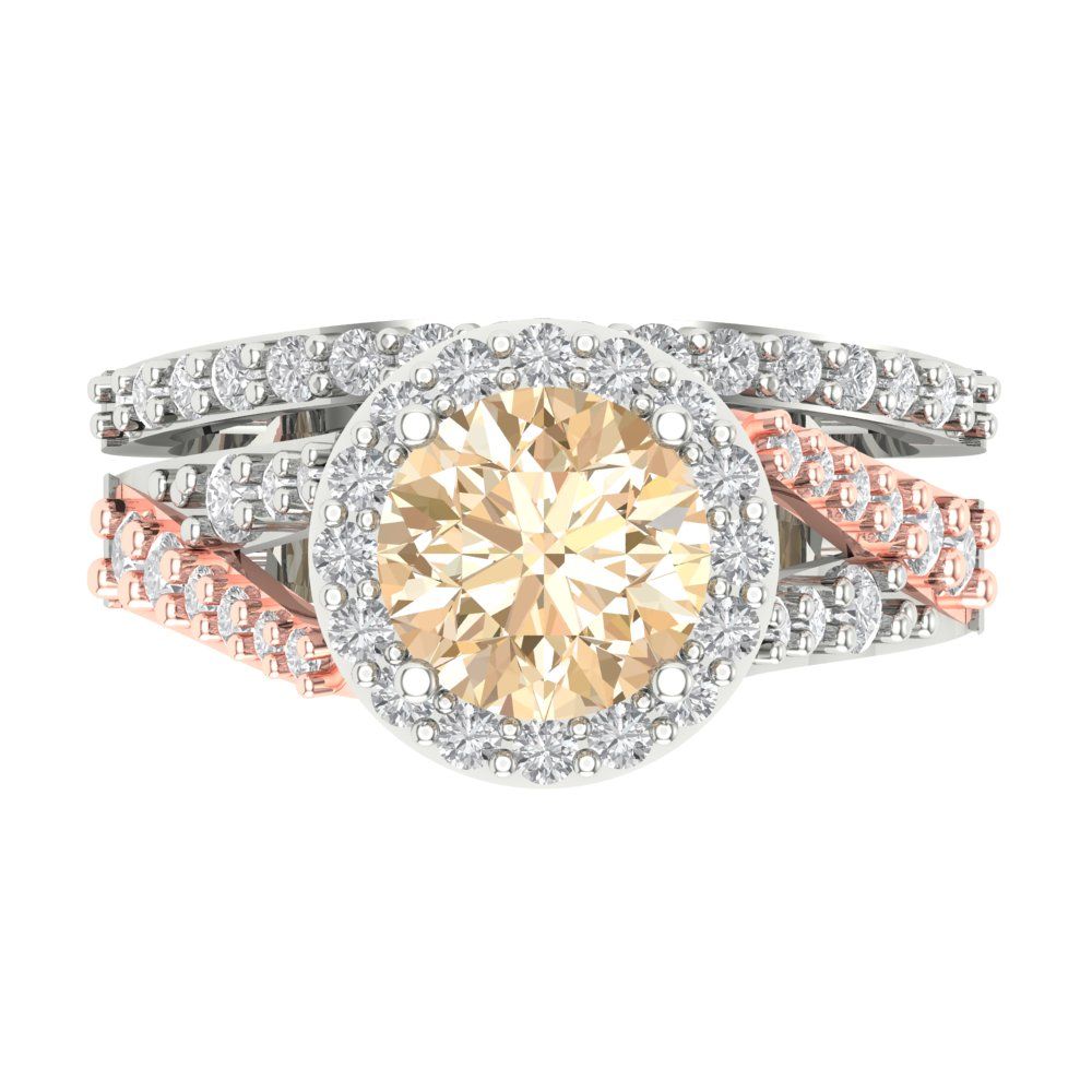 2.32 cttw Round Cut Natural Morganite Bridal Set - Solid White/Rose Gold Engagement Ring & Wedding Band