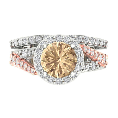 2.32 cttw Round Cut Yellow Moissanite Bridal Set - Solid White/Rose Gold Engagement Ring & Wedding Band