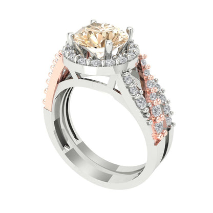 2.32 cttw Round Cut Natural Morganite Bridal Set - Solid White/Rose Gold Engagement Ring & Wedding Band