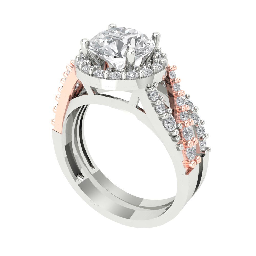 2.32 cttw Round Cut Moissanite Bridal Set - Solid White/Rose Gold Engagement Ring & Wedding Band