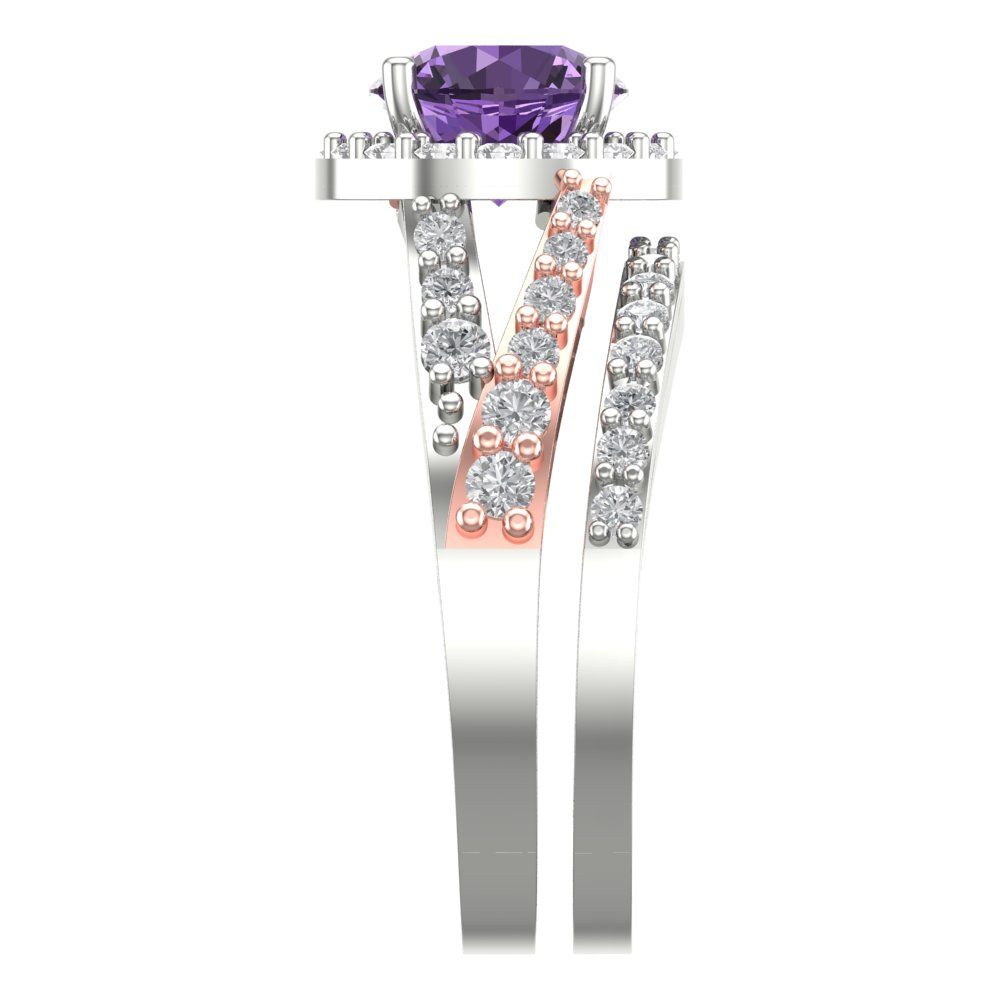 2.32 cttw Round Cut Simulated Alexandrite Bridal Set - Solid White/Rose Gold Engagement Ring & Wedding Band
