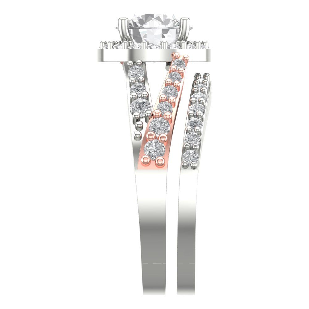 2.32 cttw Round Cut Zirconia Simulated Diamond Bridal Set - Solid White/Rose Gold Engagement Ring & Wedding Band