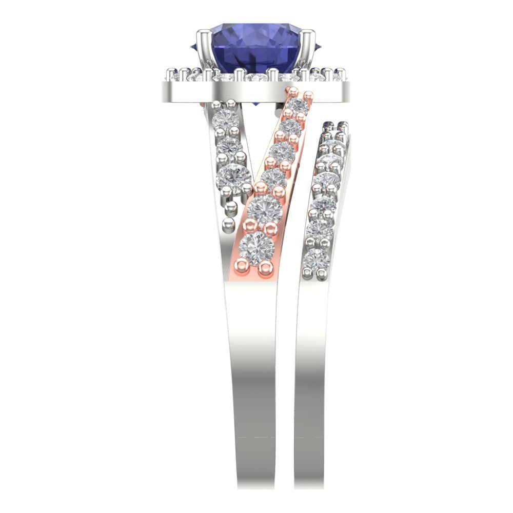 2.32 cttw Round Cut Simulated Tanzanite Bridal Set - Solid White/Rose Gold Engagement Ring & Wedding Band