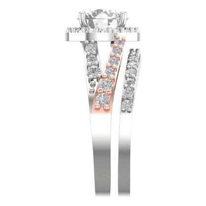 2.32 cttw Round Cut Moissanite Bridal Set - Solid White/Rose Gold Engagement Ring & Wedding Band
