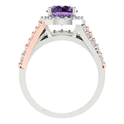 2.32 cttw Round Cut Simulated Alexandrite Bridal Set - Solid White/Rose Gold Engagement Ring & Wedding Band