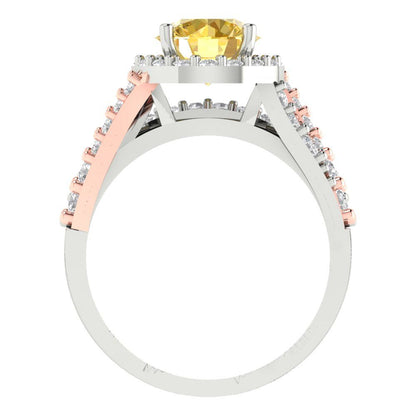 2.32 cttw Round Cut Natural Citrine Bridal Set - Solid White/Rose Gold Engagement Ring & Wedding Band