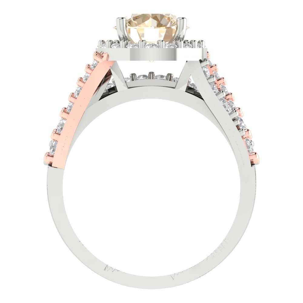 2.32 cttw Round Cut Natural Morganite Bridal Set - Solid White/Rose Gold Engagement Ring & Wedding Band