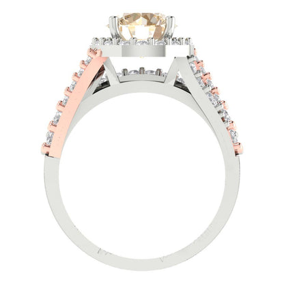 2.32 cttw Round Cut Natural Morganite Bridal Set - Solid White/Rose Gold Engagement Ring & Wedding Band
