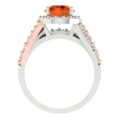2.32 cttw Round Cut Simulated Ruby Bridal Set - Solid White/Rose Gold Engagement Ring & Wedding Band