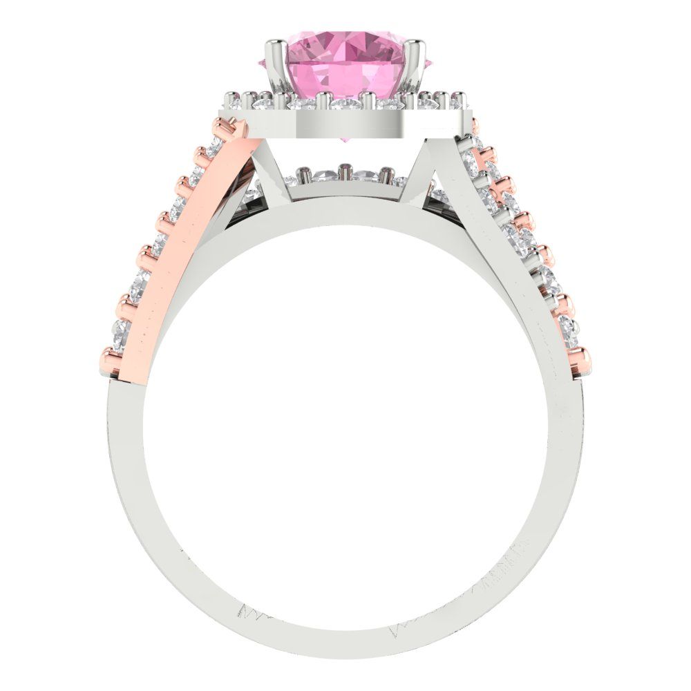 2.32 cttw Round Cut Simulated Pink Diamond Bridal Set - Solid White/Rose Gold Engagement Ring & Wedding Band