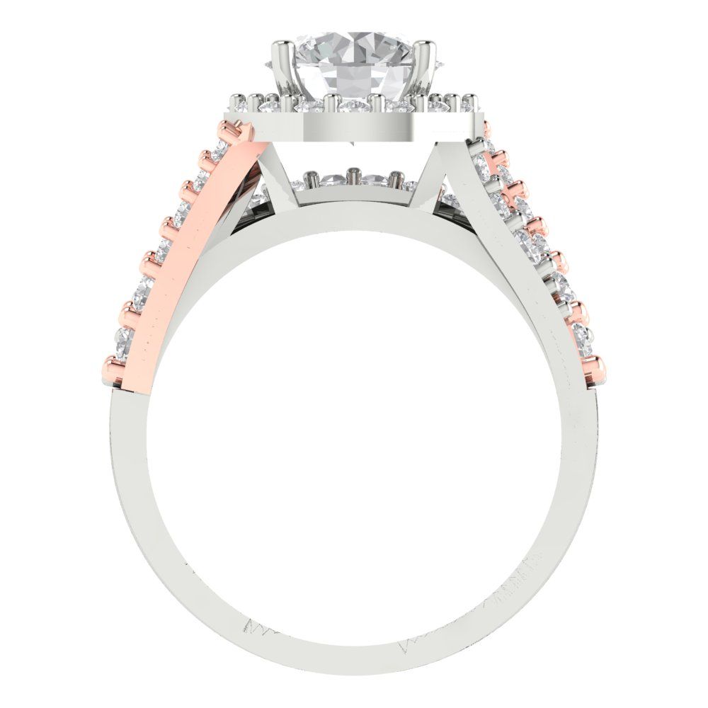 2.32 cttw Round Cut Zirconia Simulated Diamond Bridal Set - Solid White/Rose Gold Engagement Ring & Wedding Band